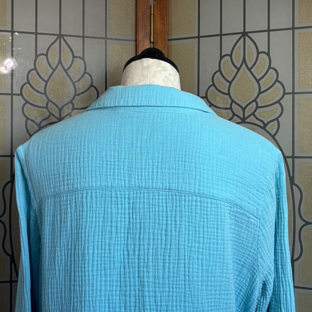 Soft Surroundings Escambia Gauze Blouse Top Blue Teal Button Up Size L - Picture 5 of 14